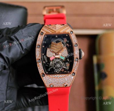 Swiss Copy Richard Mille RM 71-01 Talisman 34mm Diamond-set Red Rubber Strap